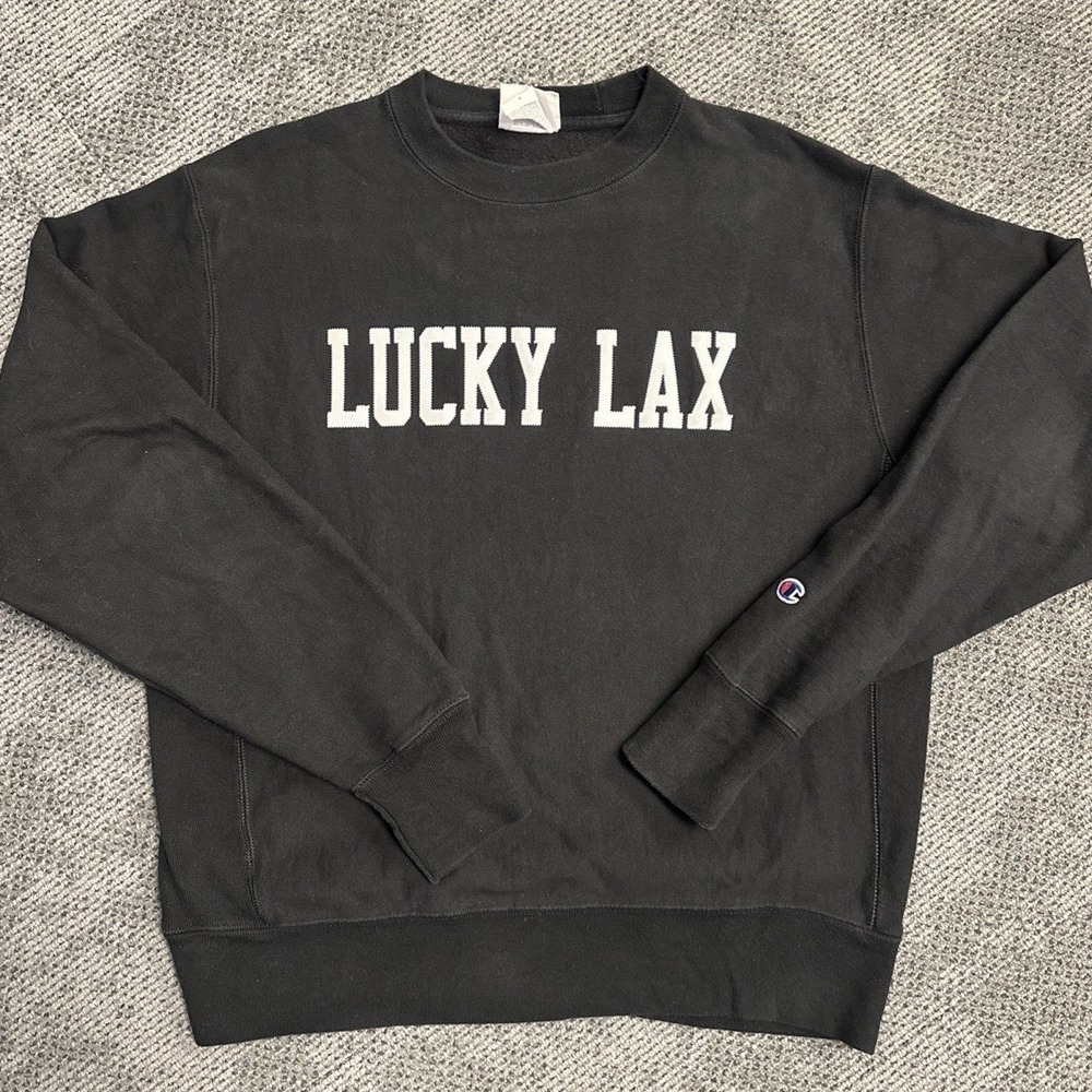 Champion Reverse Weave Lucky Lax Sweatshirt Mens Medium Black Crewneck Pullover